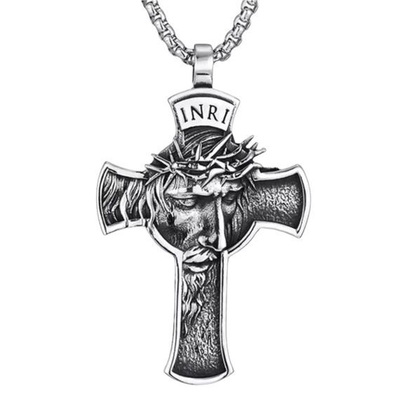 Other - Vintage Stainless Steel Jesus Cross Pendant Necklace